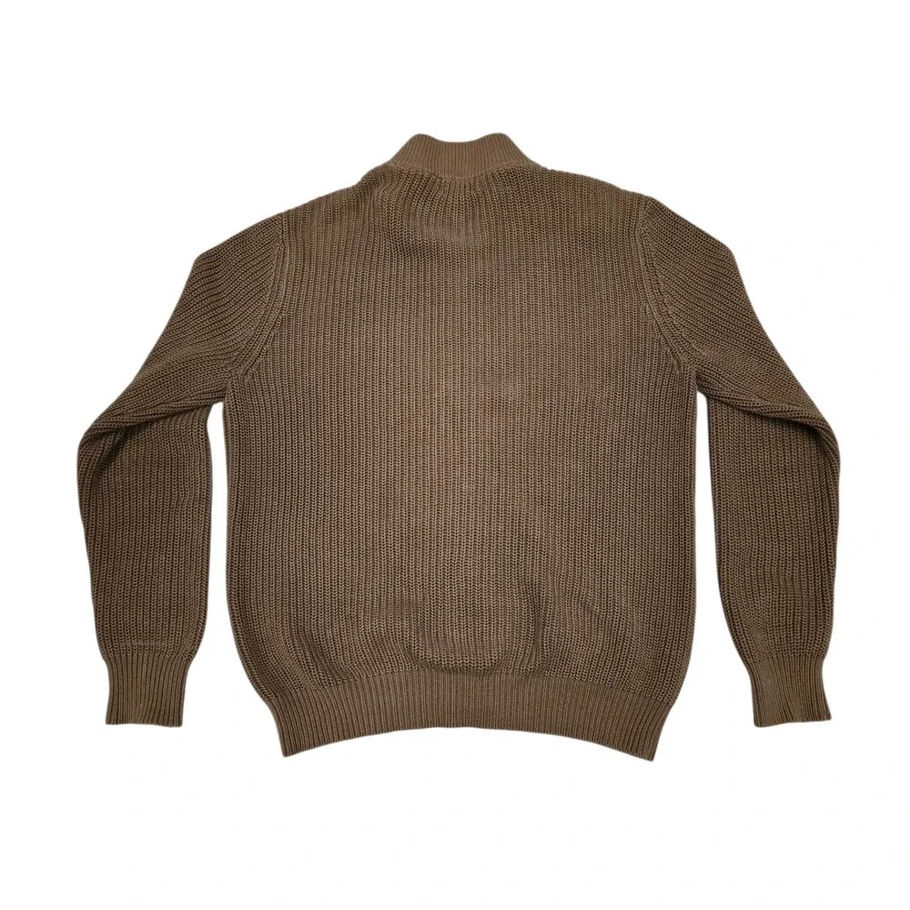 Vtg 90s LL Bean Full Zip Chunky Knit Ribbed Cotton Sweater Dark Tan Men's L MINT